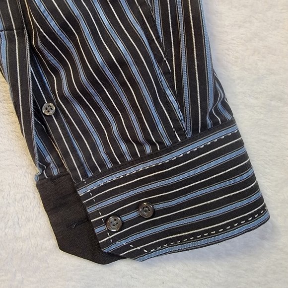 Blue Pronto Uomo Men Size XXL Black Blue Stripe Gaucho Western Embellished Shirt - Picture 5 of 8